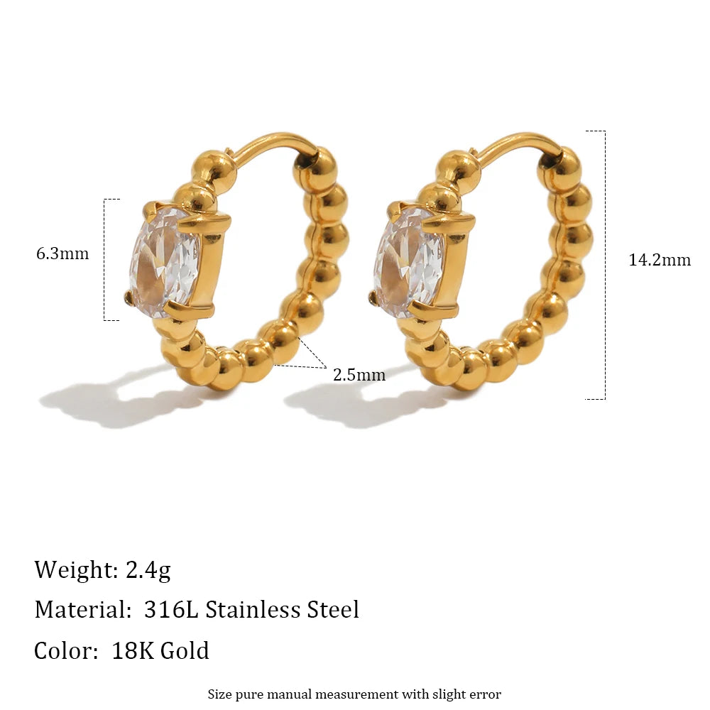 MamacitaSlay 18K gold-plated geometric zircon beaded hoop earrings in 316L stainless steel