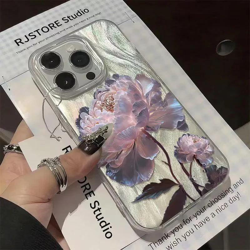 Pink peony lotus print phone case for iPhone models by HSF Marketplace