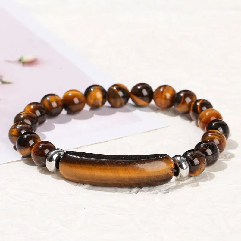 JD Natural Stone Tiger Eye Amethyst Rectangle Bar Charm Bracelet Women Men Healing Stone Powder Crystal Rough Chakra Jewelry