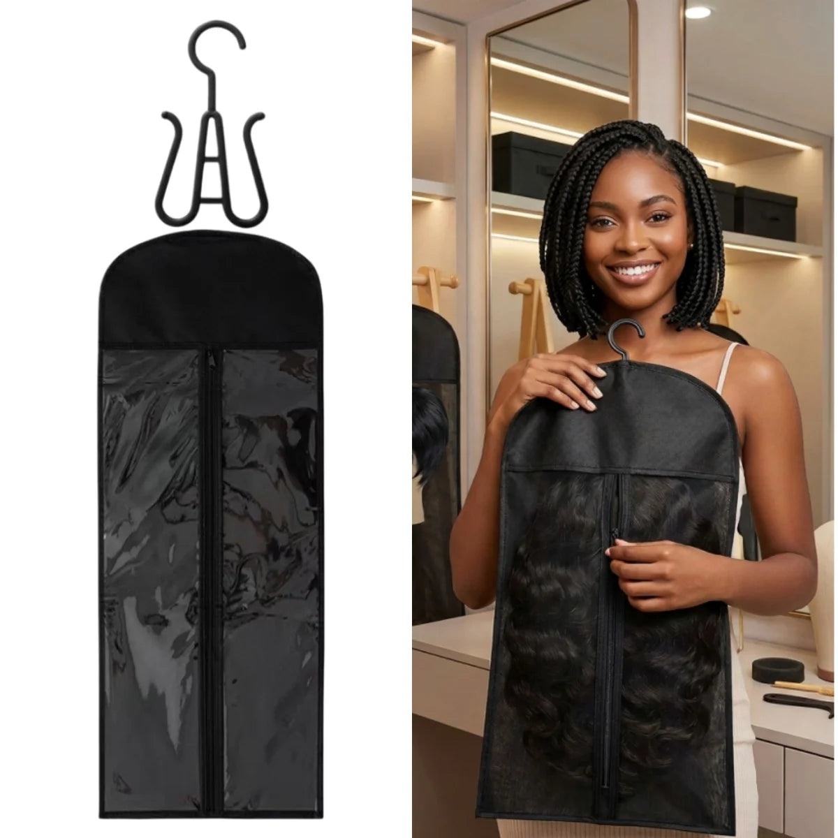Wig storage bag with dust cover and zipper closure, HSF Marketplace, 2/4/6 pack