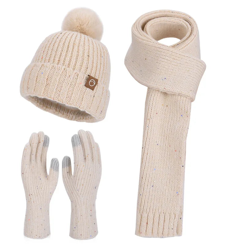 Women's wool knit neck scarf, gloves and cap set, HSF Marketplace winter hat and scarf set