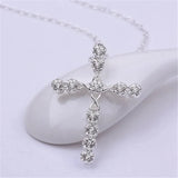 Sterling silver 45cm crystal necklace with cross charm, elegant jewelry for women, perfect for weddings or special occasions.