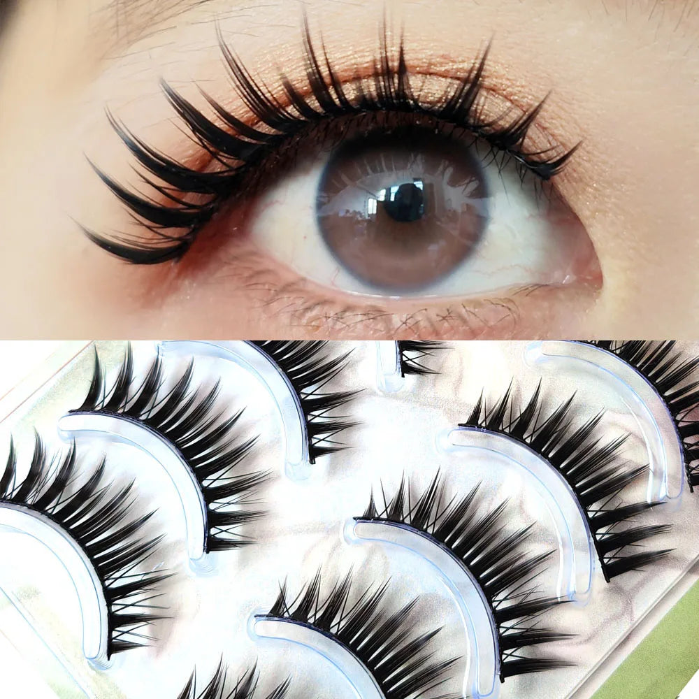 Set of 5 pairs of handmade false eyelashes, long and thick, for daily wear or cosplay, by HSF Marketplace in makeup and beauty.