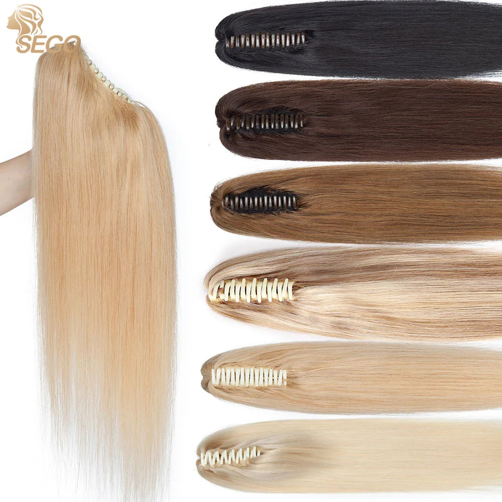 SEGO straight human hair claw clip ponytail extension in blonde brown, 105g–120g for women