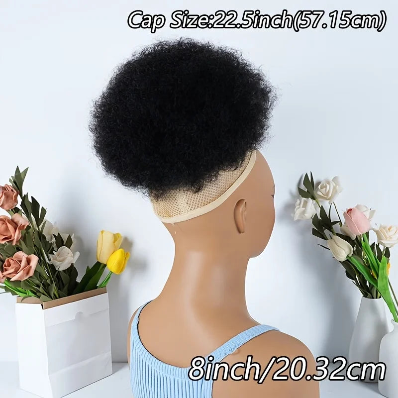 HSF Marketplace human hair afro curly drawstring ponytail wig with small fluffy curls and secure non-slip fit