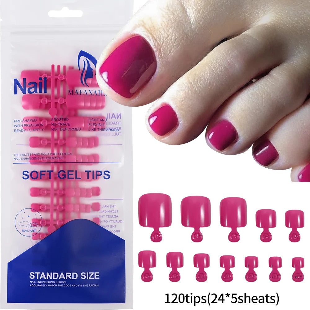HSF Marketplace pink square French tip press-on toenails, short glossy false toe nail set, 120 pieces