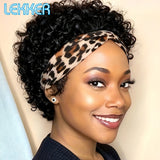 Short curly pixie bob human hair wig, half headband style, full machine-made glueless Brazilian Remy hair wig