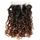 Ombre Brown T1b/30 Mongolian Pixie Curls Hair Weave Bundles with Closure Human Hair Bundles And Closure Frontal with Bundles