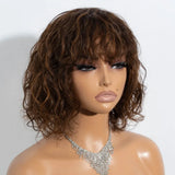 Short curly human hair wig by HSF Marketplace featuring a cute bob style, glueless design, Brazilian Remy water wave texture.