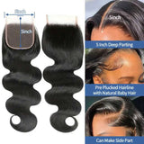 5X5 Body Wave 3/4 Bundles with 4X4 Lace Closure Human Hair Extensions for Women Natural Black Big Wave Human Hair Easy to Wear for Women'S Daily Styling