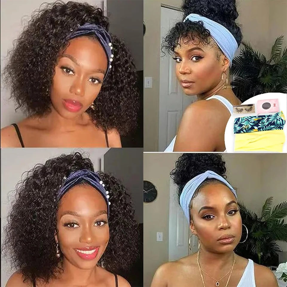 Jerry curl headband wig, short human hair water wave bob by HSF Marketplace