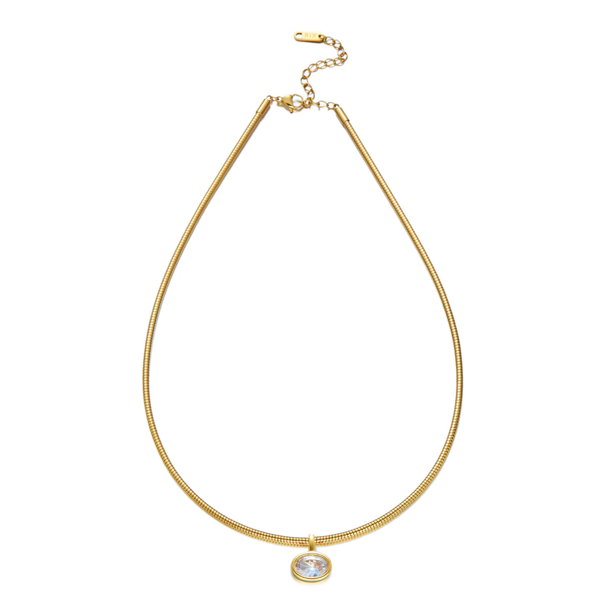 Gold-plated stainless steel choker necklace with cubic zirconia accents, waterproof jewelry for women, perfect for daily or party wear.