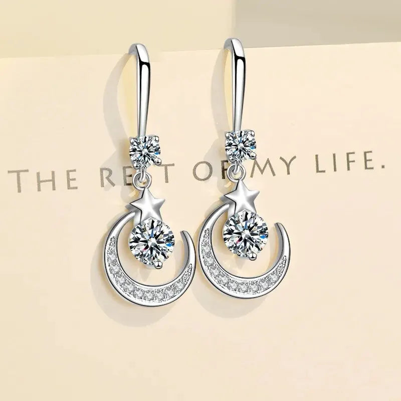 Dangle star moon earrings in 925 sterling silver with sapphire by HSF Marketplace