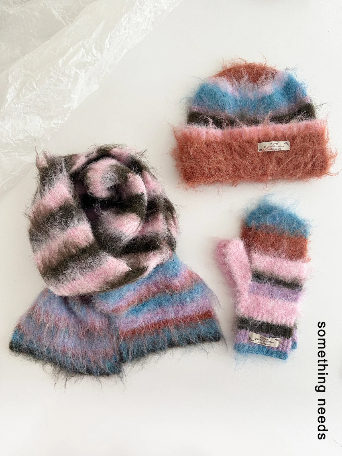Y2K striped winter hat, scarf, and gloves set for women by HSF Marketplace