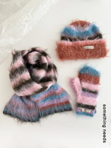 Y2K striped winter hat, scarf, and gloves set for women by HSF Marketplace