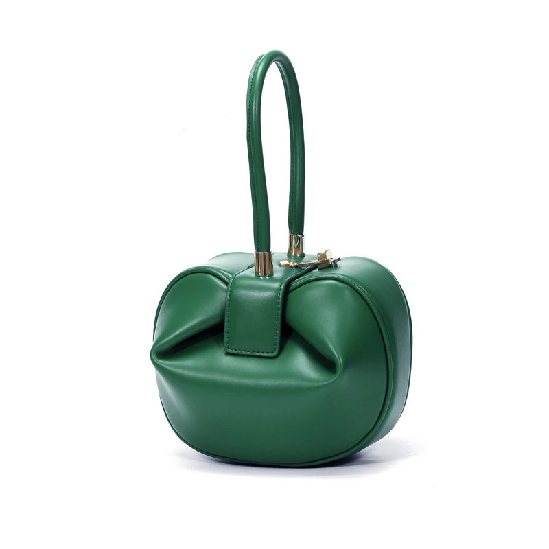 HIFASHION small genuine leather top handle bag for women, elegant evening party purse with round luxury design