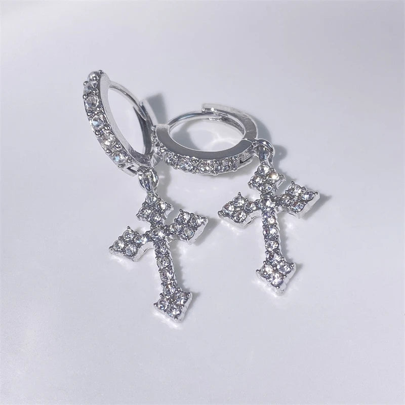 Minimalist zirconia cross dangle earrings for women by HSF Marketplace
