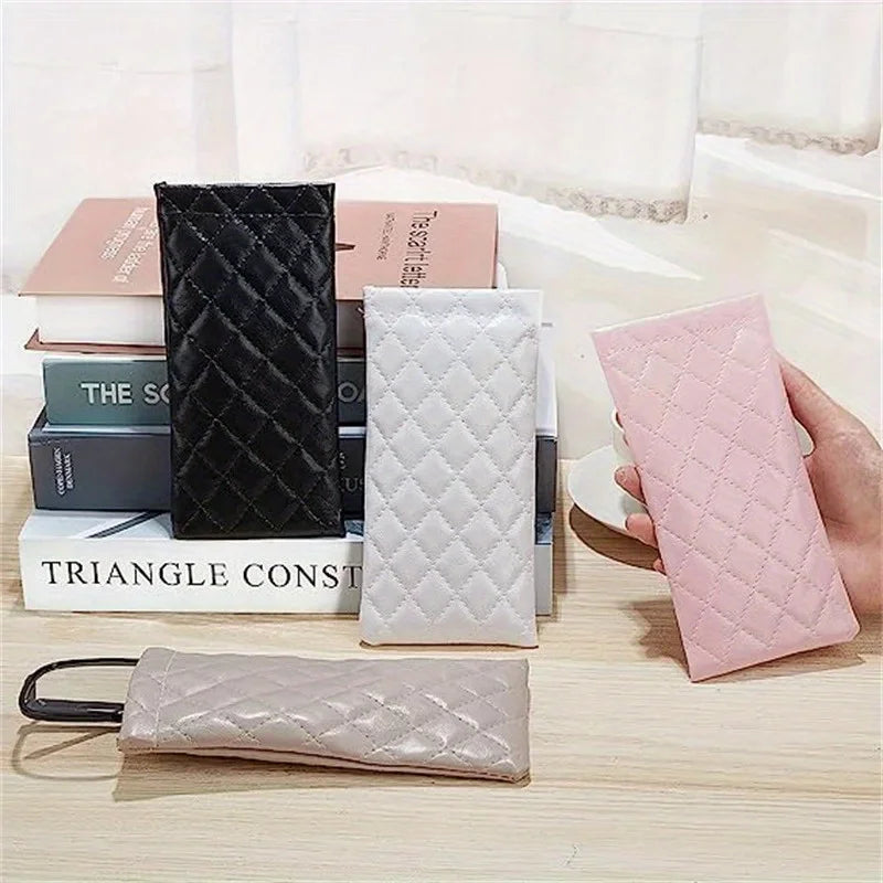 Soft PU leather sunglasses case for women with squeeze closure, portable eyeglass pouch and sleeves by HSF Marketplace.
