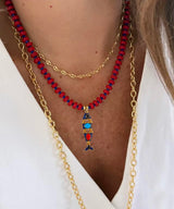 Red and blue beaded necklace with multi-layer fish pendant, natural stone and stainless steel jewelry by HSF Marketplace