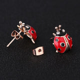 Cute ladybug stud earrings with red rhinestones for women by HSF Marketplace