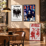 ATEEZ K-pop boy group poster for bedroom and living room decor featuring group members in a colorful design