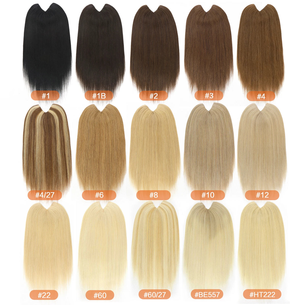 V-shape clip-in human hair extensions in brown-blonde highlights, straight 16-inch Brazilian Remy hair