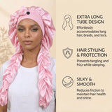 Heatless Curl Satin Bonnet for Sleeping, No Slip Sleep Bonnet with Long Curling Ribbons for Braids & Long Hair