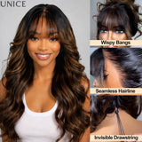 Balayage highlights loose wave human hair wig with bangs by HSF Marketplace