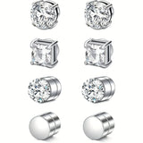 Crystal strong magnetic ear stud clip earrings, round zircon design, non-piercing jewelry for men and women