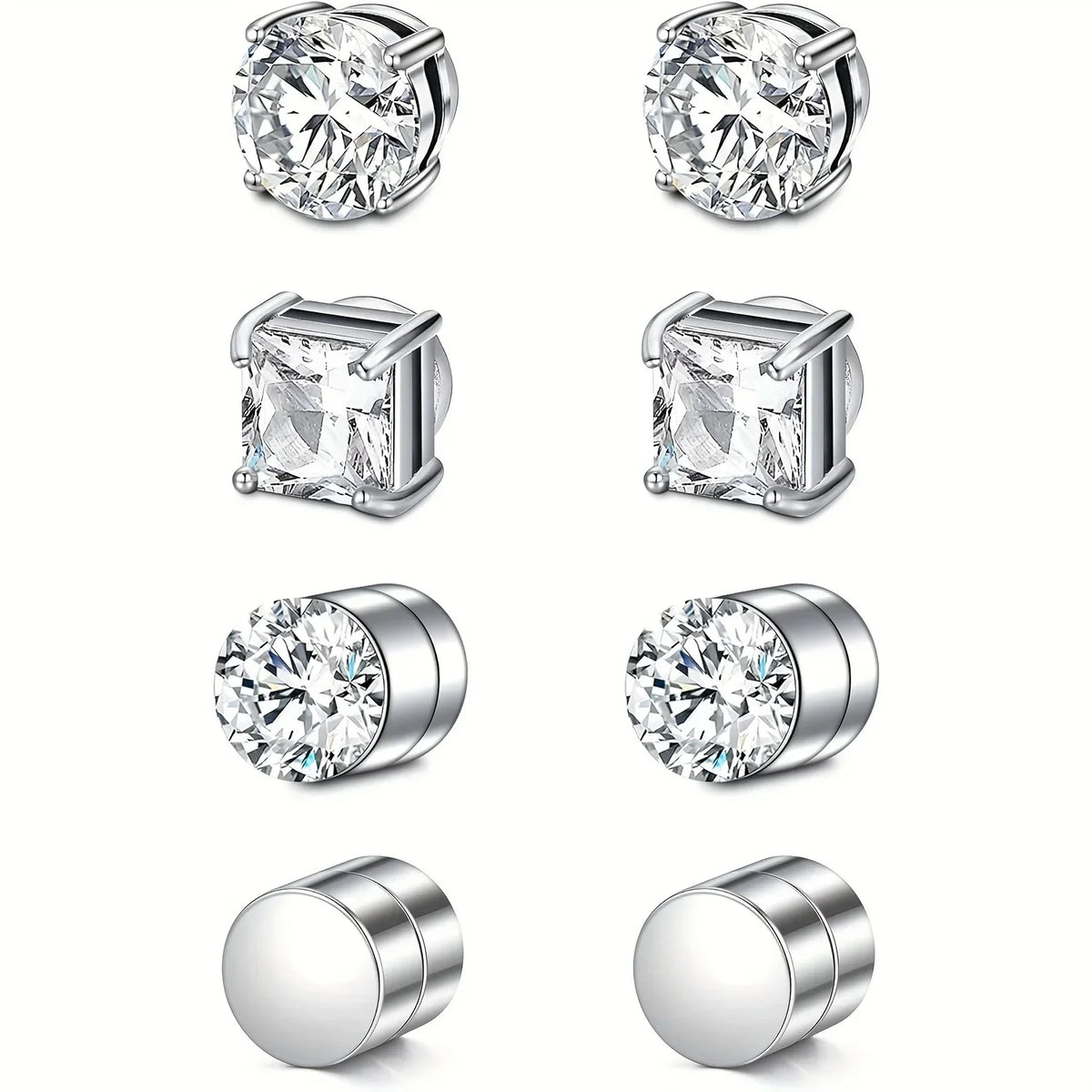 Crystal strong magnetic ear stud clip earrings, round zircon design, non-piercing jewelry for men and women