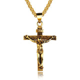Stainless steel Jesus cross necklace for men in gold and silver options by HSF Marketplace