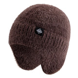Women's candy-color faux fur knitted earflap winter beanie hat, Kpop-style soft streetwear cap