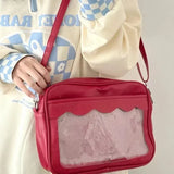 Japanese Harajuku Ita Bag by HSF Marketplace, transparent PU shoulder bag with pockets, featuring a high school girl uniform design.