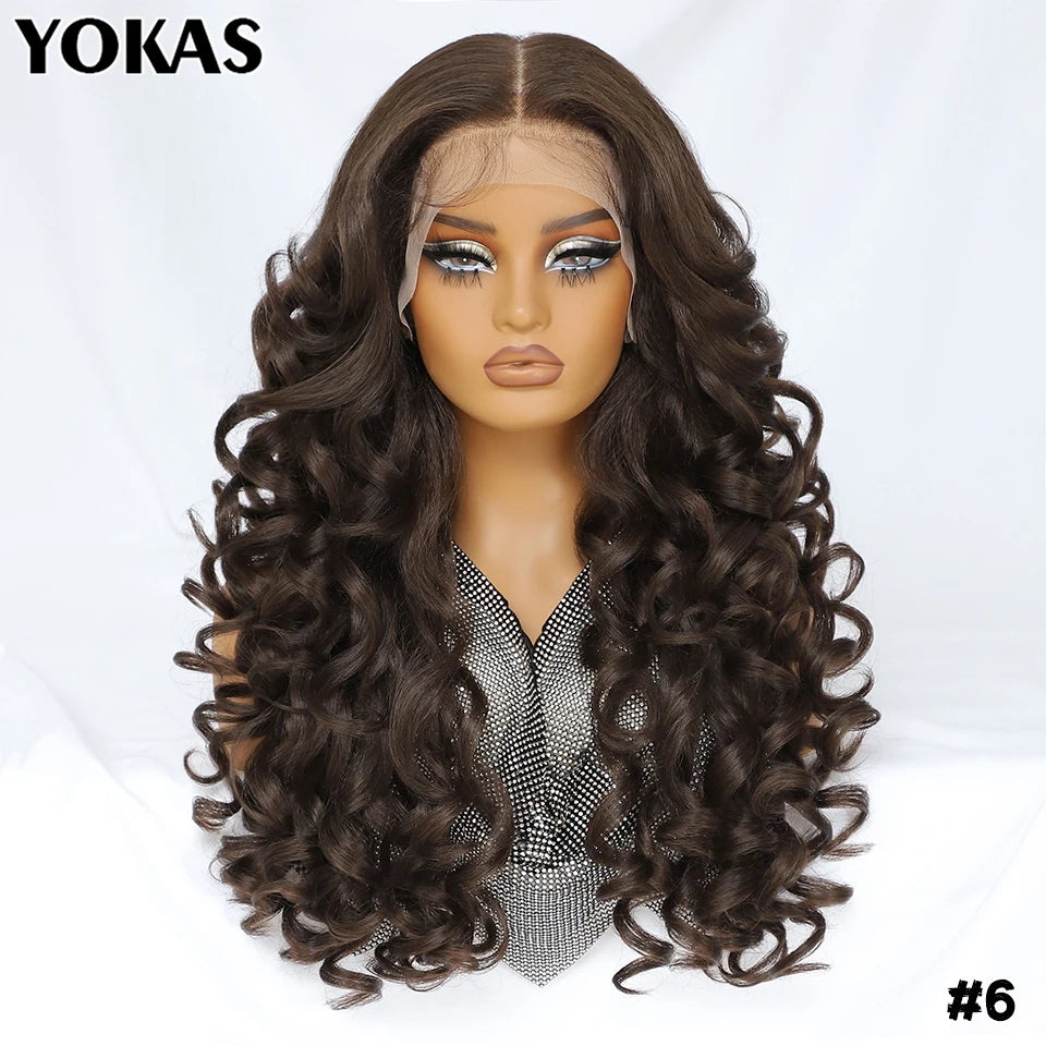 Latisha Lace Frontal Wigs 13x6 Synthetic High Temperature Fiber HD Lace Frontal Wigs 24 Inch Loose Curls Lace Wig For Afro Wome