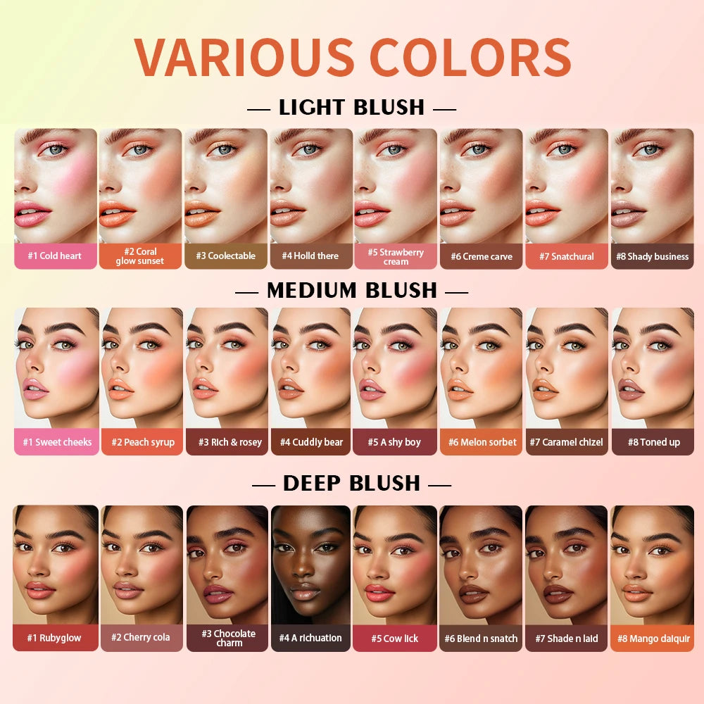 Lakerain 8-color cream blusher palette with natural blush, highlighter, and concealer shades for face makeup