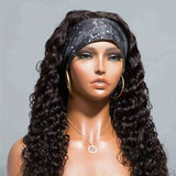 HSF Marketplace deep wave curly human hair half wig with headband, full machine-made construction