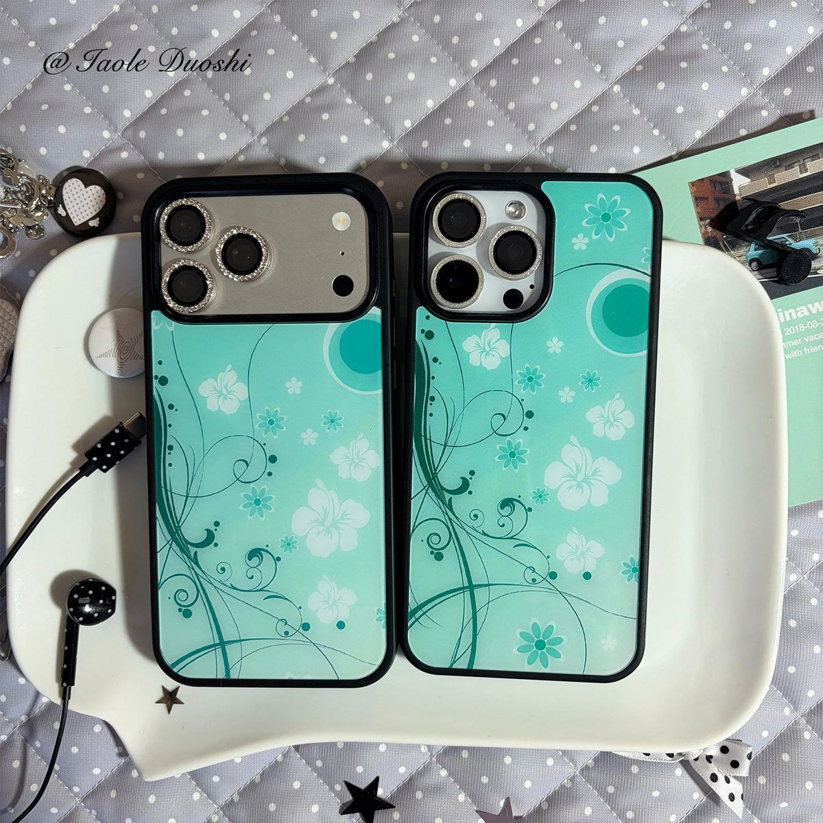 Teal hibiscus floral print phone case by HSF Marketplace for iPhone 11–17 Pro Max