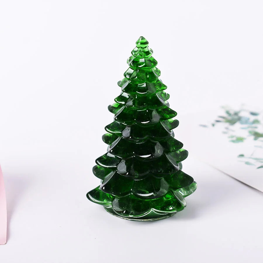 Christmas Trees Resin Natural Stone Amethyst Rose Quartz Luck Tree Handmade Ornaments Silicone Home Decoration Holiday Gift