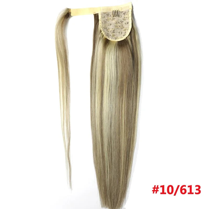 ZZHAIR 100% human hair 16"-28" straight Remy Magic Wrap Around clip-in ponytail extension, 60g-120g