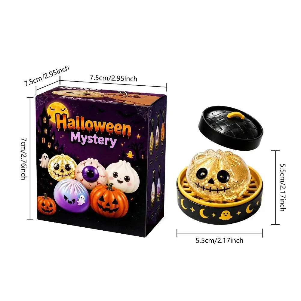 New 1-5pcs Halloween Ghost Dumpling Squishy Toy with Box Squeeze Decompression Fidget Toy for Stress Relief Gift Box Set