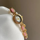 New Colored Gemstones Ladies Watch Elegant Luxury Quartz Watch Gift Oval Wristwatch