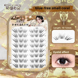 No Glue Self-Adhesive False Eyelashes - Dramatic Volume Natural Wispy Winged Fox Eye Manga Style Fluffy Cat Eye Lashes 7-12mm