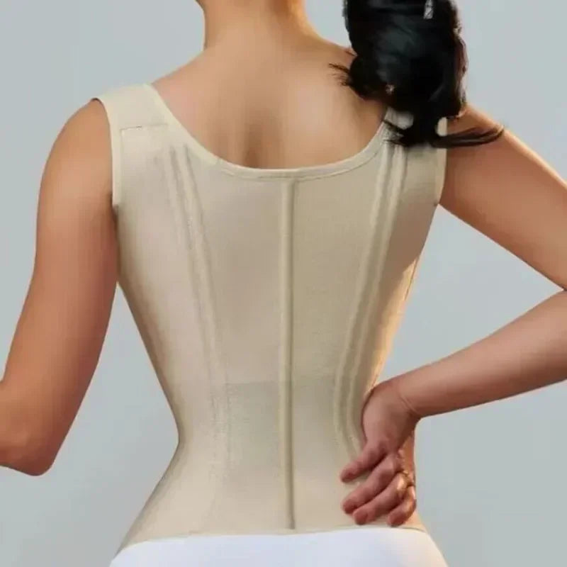 Women’s Colombian shapewear body shaper vest with double compression, adjustable zipper, hook-eyes, and waist trainer corset