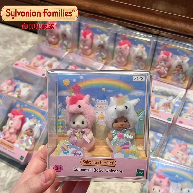 Original Japan Sylvanian Families Christmas set with anime figures, robot unicorn, festive outfits, and party accessories