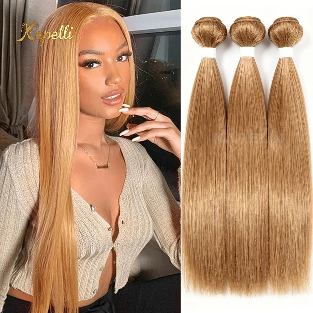 15A Silk Straight Bundles Human Hair and Closure #27 Honey Blonde Human Hair Bundles with Closure HD 4X4 Lace Pre Plucked