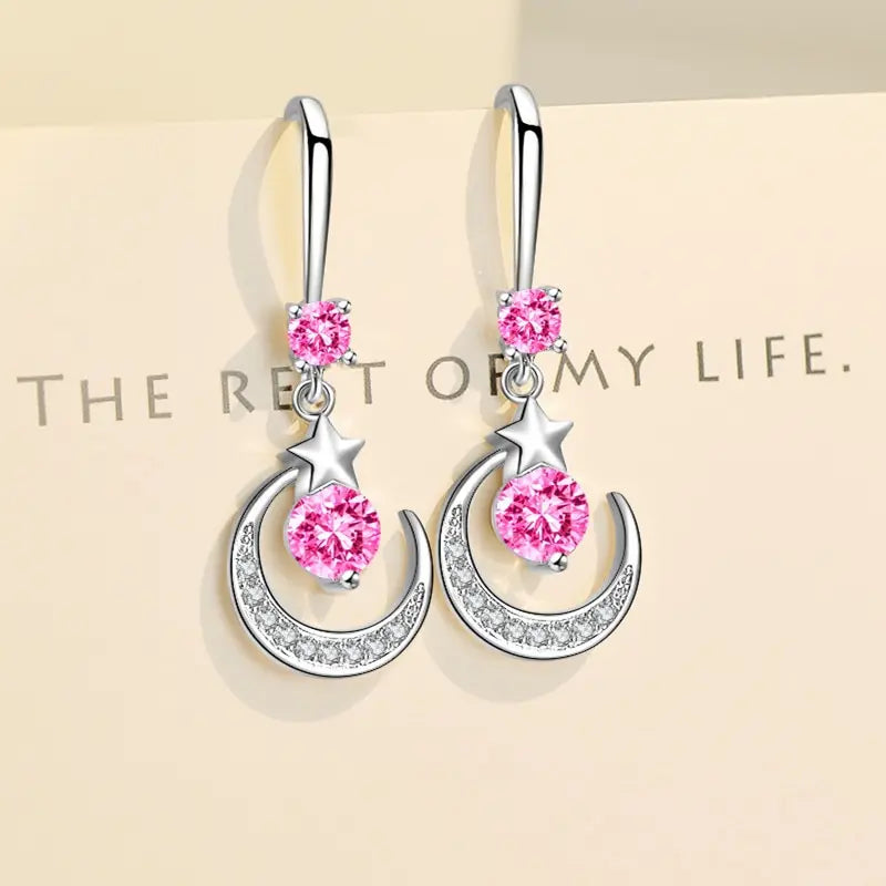 Dangle star and moon earrings in 925 sterling silver with sapphire by HSF Marketplace