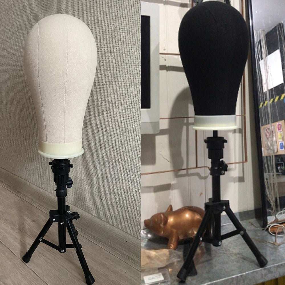 21/22/23/24'' Wig Mannequin Head Canvas Block Head Styling Training Manikin Head Adjustable Wig Stand Tripod With T Pin Needles