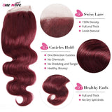 5x5 Closure With Bundles 99J Burgundy Body Wave Bundles With Closure Dark Red Colored Human Hair Bundles With Closure Free Part