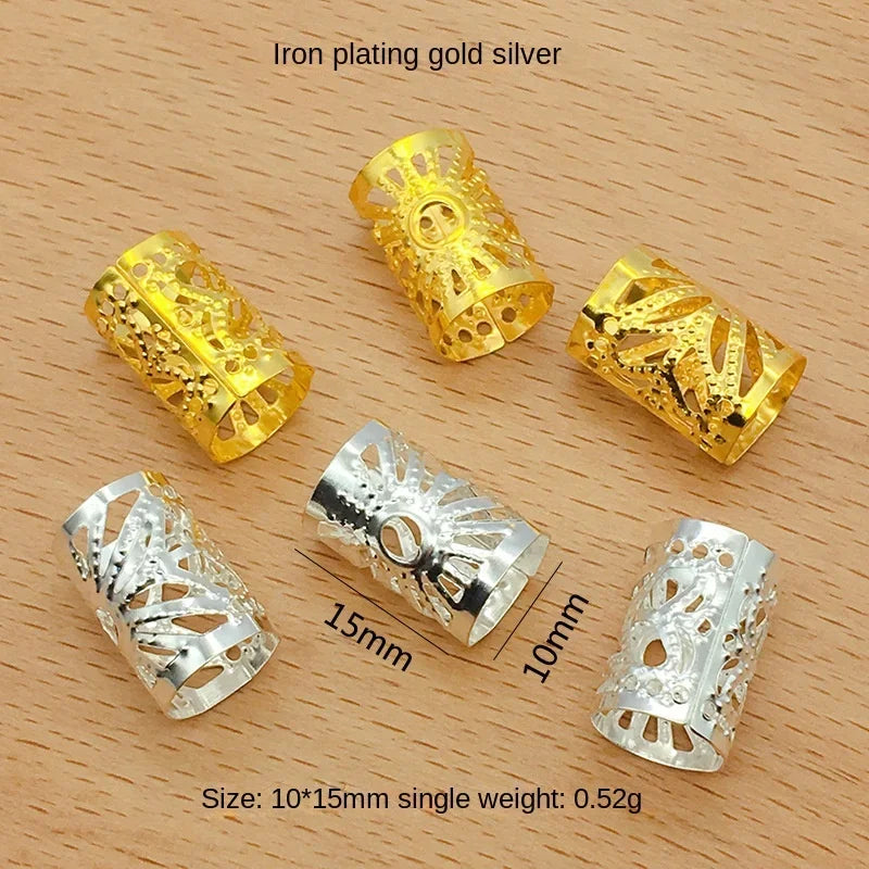 Golden hair cuffs for dreadlocks and braids, 50/100 piece set by HSF Marketplace