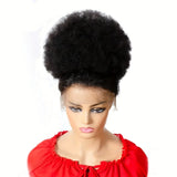 Natural black short voluminous kinky afro puff drawstring human hair bun ponytail by HSF Marketplace